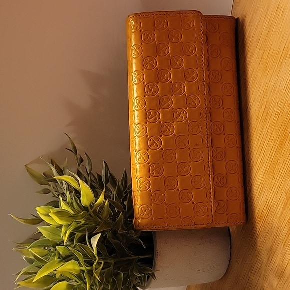 Divina Firenze Handbags - Divina Firenze Genuine Leather Made In Italy Monogram Wallet in Dark Mustard
